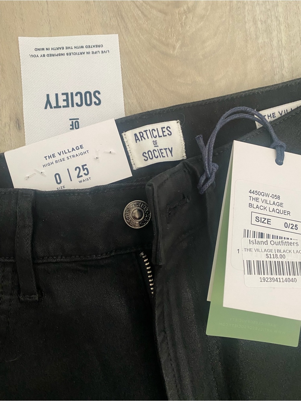Articles Of Society Black High-Rise Straight Jeans 0 25 The Village Lacquer NWT